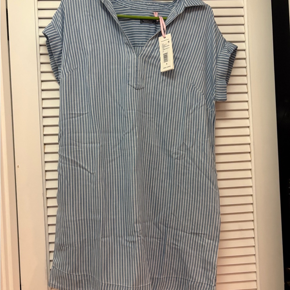 Vineyard Vines Blue and White Chambray Stripe Dress